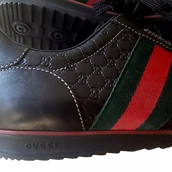 GUCCI GUCCISSIMA LEATHER SNEAKERS BLACK & RED 39 - Picture 5 of 16